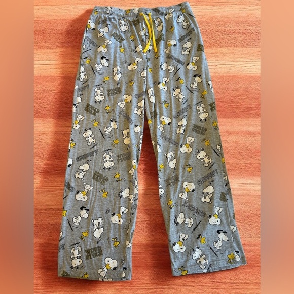 Men's Peanuts Snoopy Pajama Pants Lounge Wear Woodstock Drawstring Gray Sz Large - Picture 1 of 10